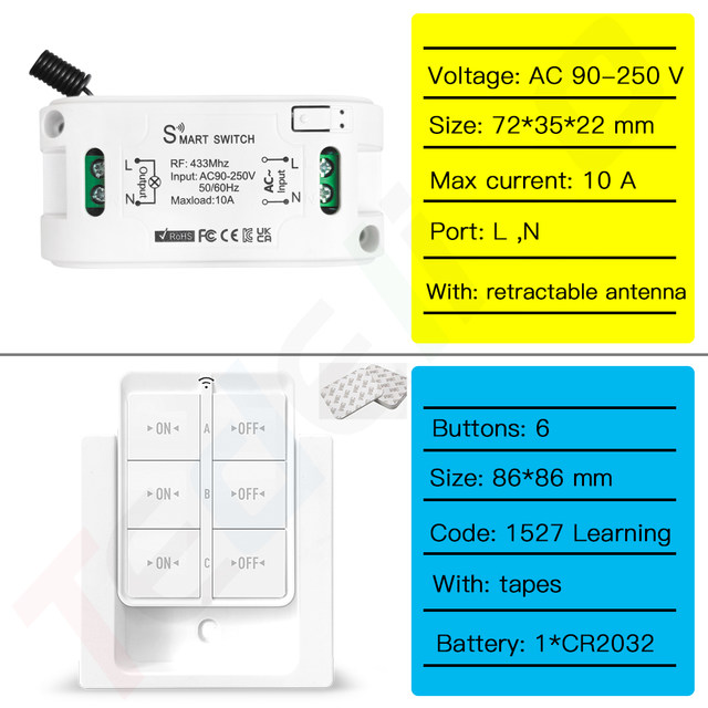 Interruttore Wireless Con Telecomando - Controllo Luci A Distanza Fino A 50m, Facile Installazione - Foto 2