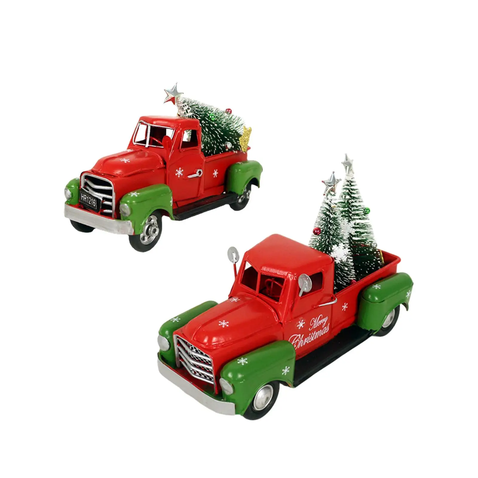 Christmas Red Truck with Christmas Tree Farmhouse Statue Metal Car Model for Winter Decoration Outdoor Indoor Table Christmas