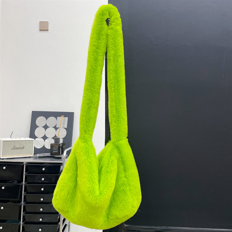 2000s Y2k Hot Girls Candy Color Rose Pink Plush Crossbody Shoulder Bag Women Winter Harajuku Street Fashion Faux Rabbit Fur Bags