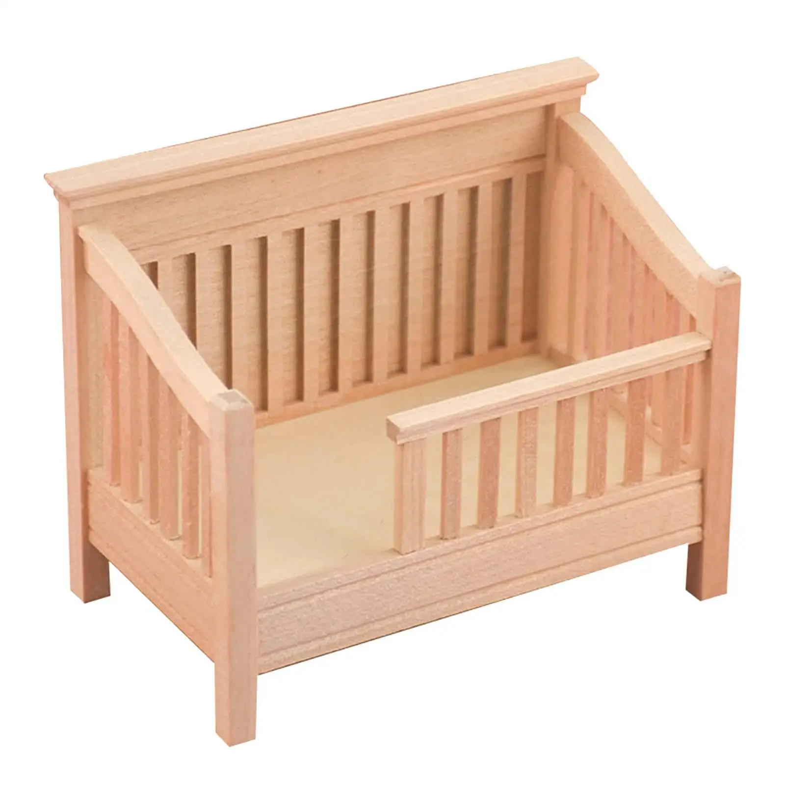 1/12 Scale Dollhouse Crib Mini Furniture Baby Doll Cradle Bed Unpainted Pretend Play for Bedroom Decor Accessory Diorama