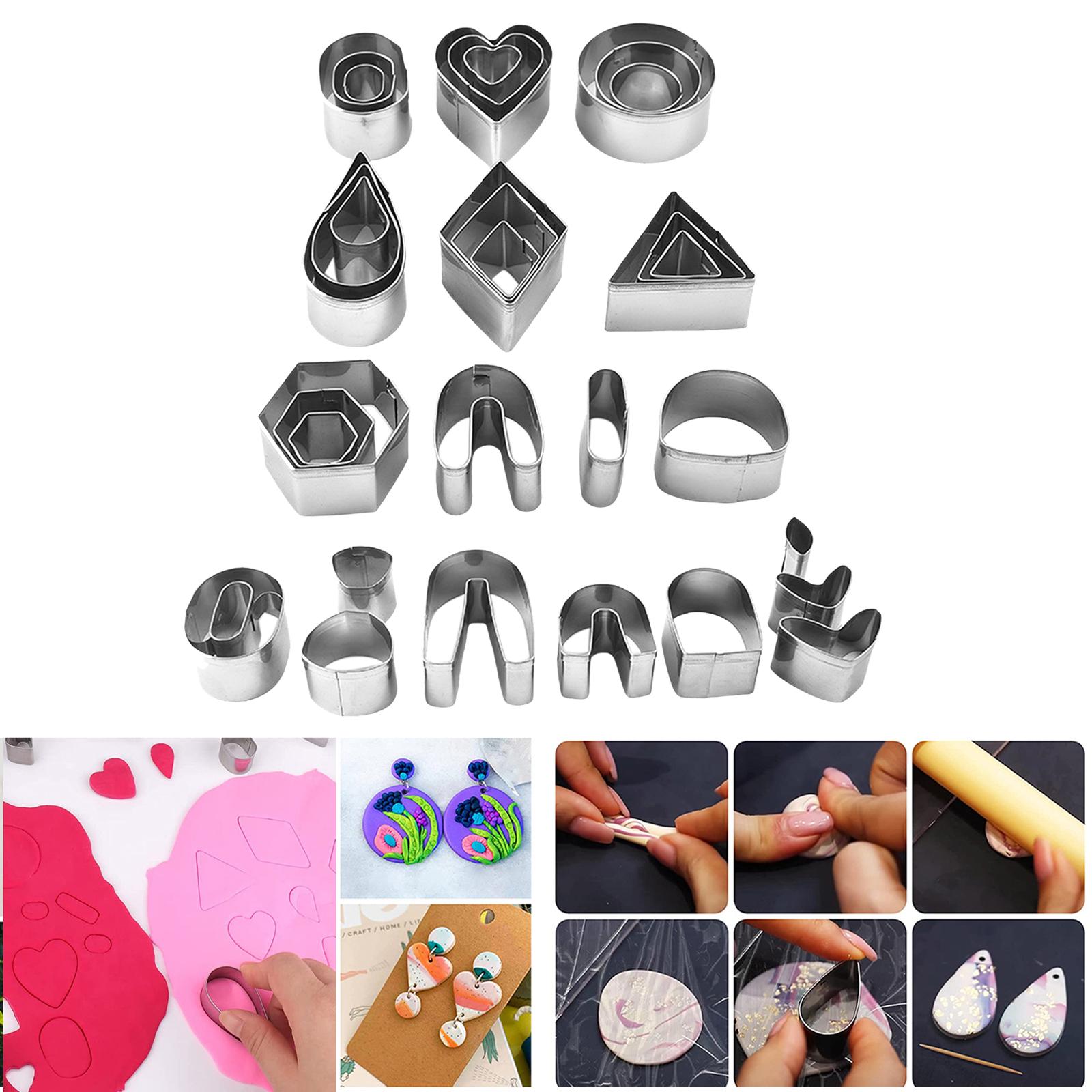 33Pcs Polymer Clay Starter Pack Stainless Steel Cutting Mini Shapes Cutter for Homemade Baking Earring Cookies Vegetable