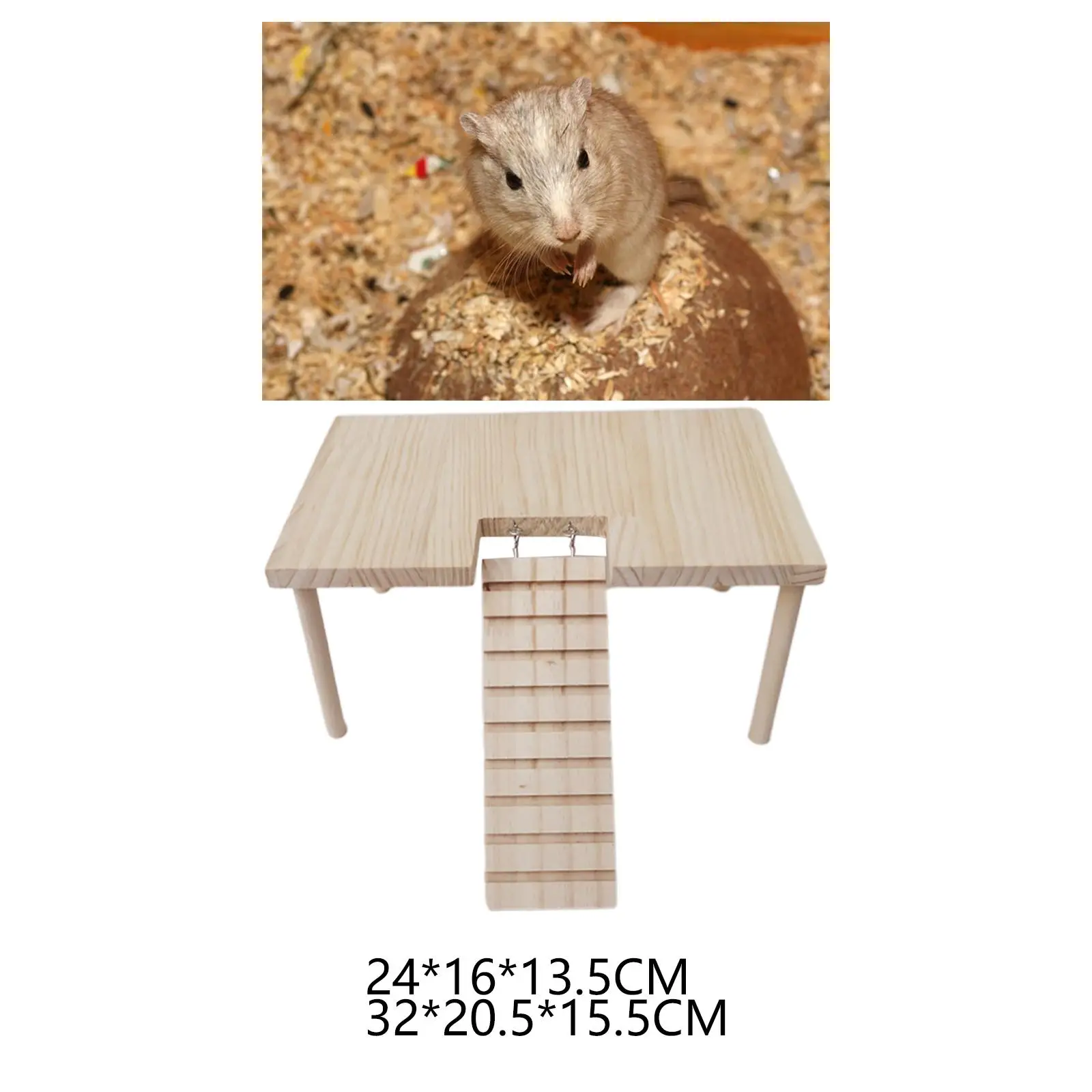 Wooden Small Animal Platform with Ladder Wooden Desk Stand Habitat Decoration