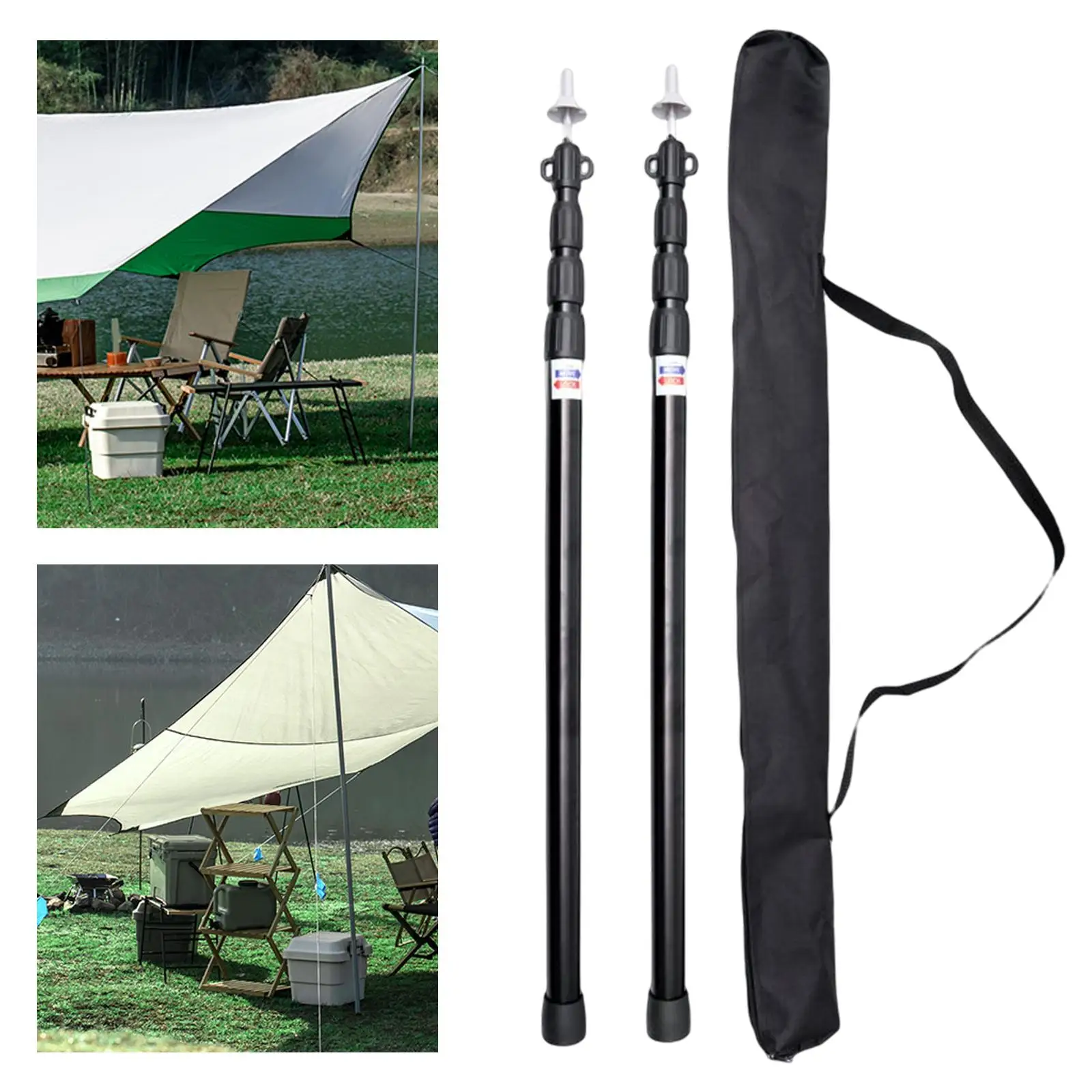 2Pcs Telescoping Tarp Poles Adjustable Aluminum Rods 2.8m Camping Awning Pole Adjustable Canopy Support Pole Tent Canopy Tarp