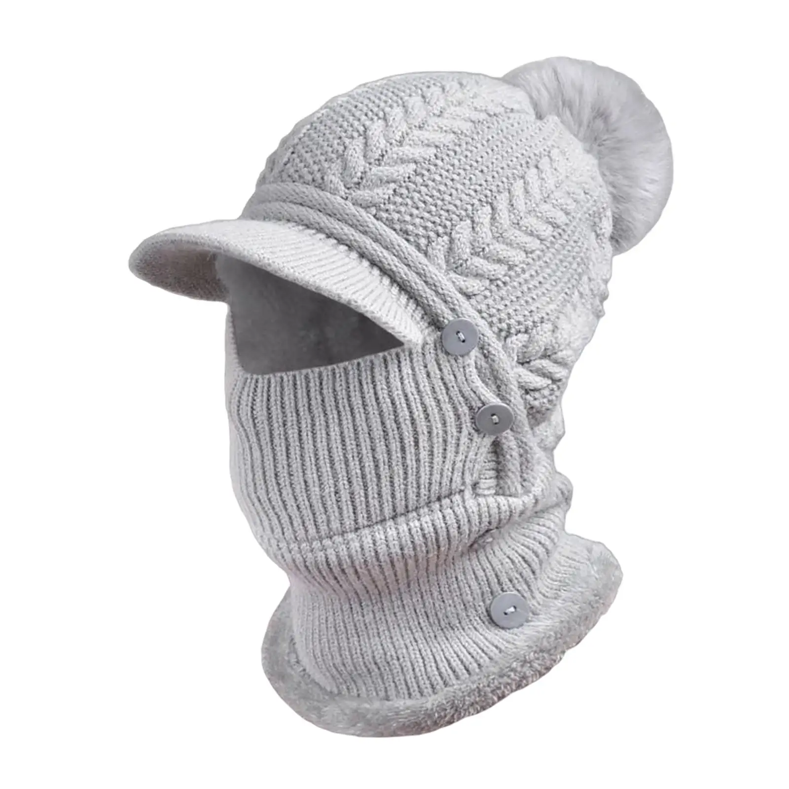 Knit Balaclava Beanie Hat Neck Scarf Protector Button Hat with Ears Covers Winter Ski Mask Cap for Skateboard Snow Women Men