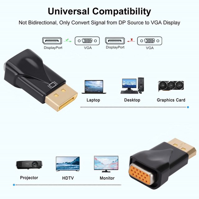 thumbnail image 2 of Gold Plated VGA Cable 6.6FT DisplayPort To VGA Cable - 1080P@60Hz Adapter For Computer To Monitor Connection DP To VGA Adapter 2 of 12