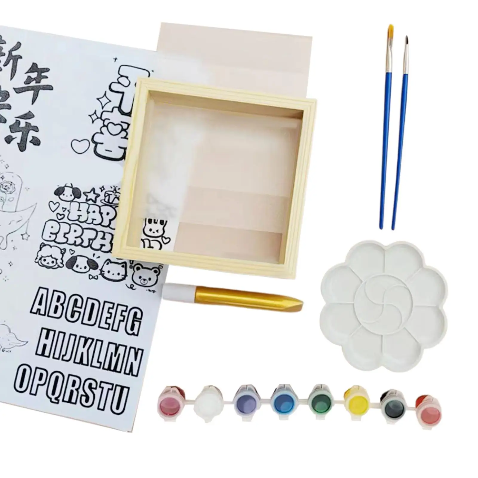 DIY Glass Painting Material Set Drawing Activity Wooden Frame Art and Crafts Supplies