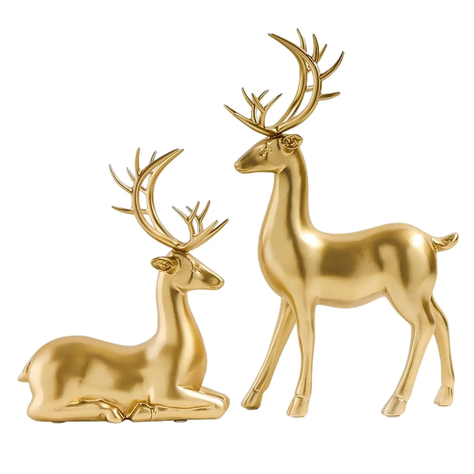 Couple Deer Statue Standing and Sitting Reindeer Figurine Resin Sculpture Ornaments Accents for Party Home Office Holiday Decor