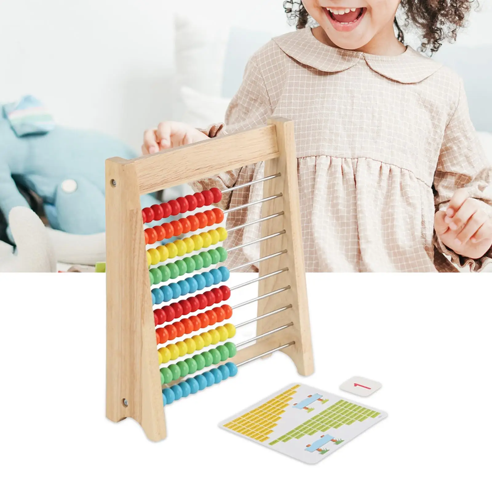 Educational Counting Toy with 100 Beads Math Manipulatives Wooden Abacus Toy for Kids Children Elementary Kindergarten Preschool