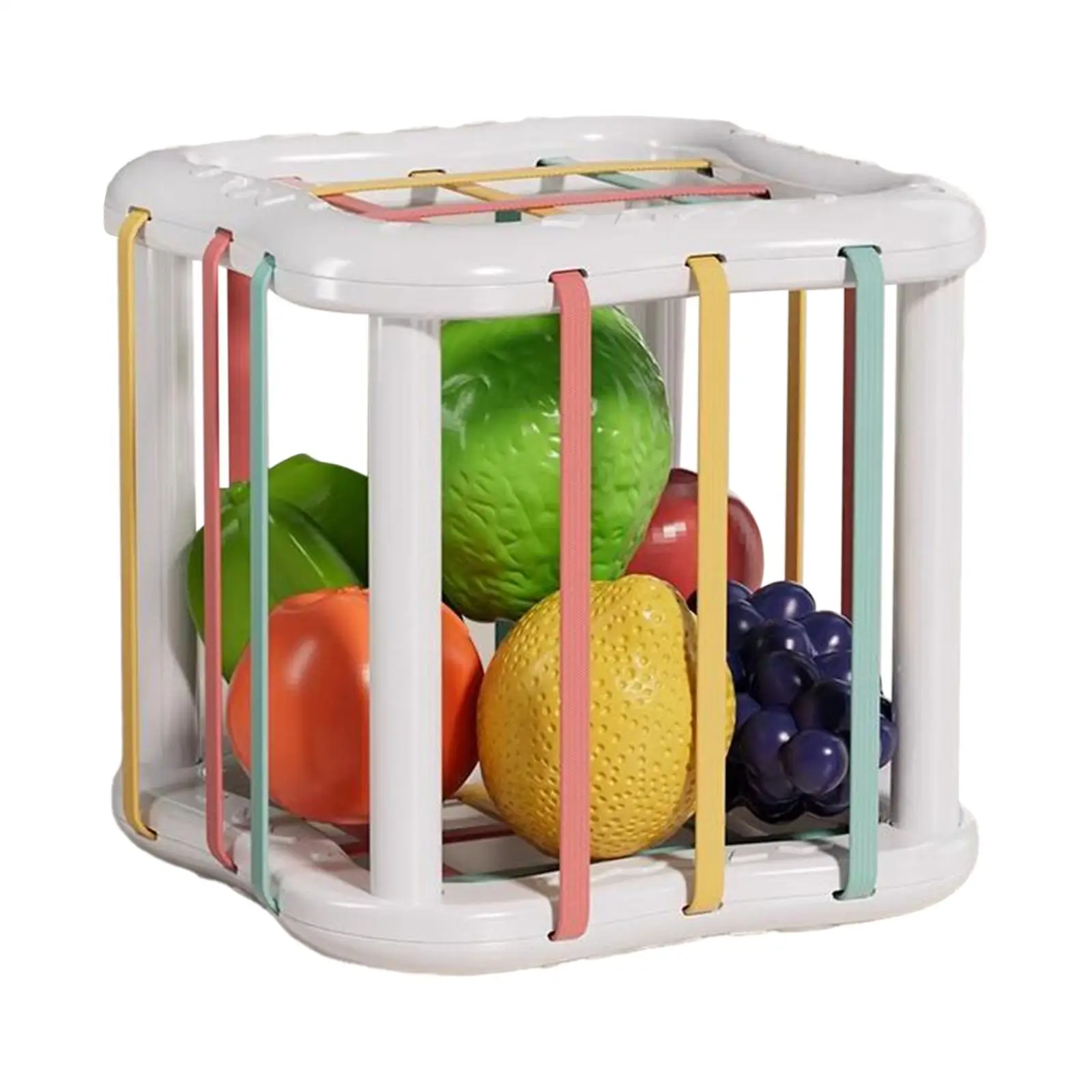 Storage Cube Bins and 6 Fruits Balls Montessori Baby Shape Sorter Toy for Girls Boys Toddlers Age 1 2 3 Children Birthday Gifts