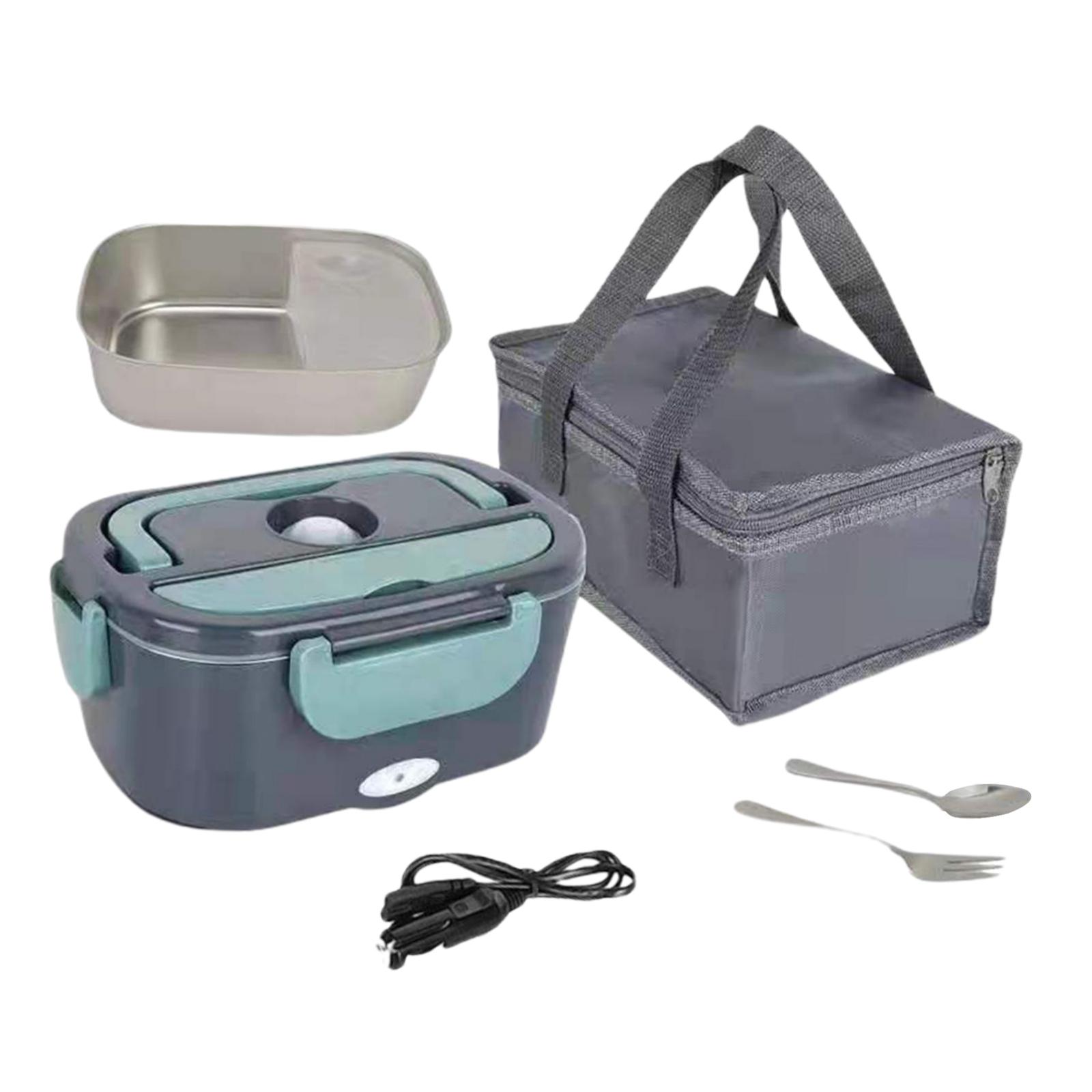 2 in 1 Electric Lunch Box 1.5L 40W with Fork & Spoon Stainless Steel Portable Heating Lunchbox Food Warmer for Home Truck Office