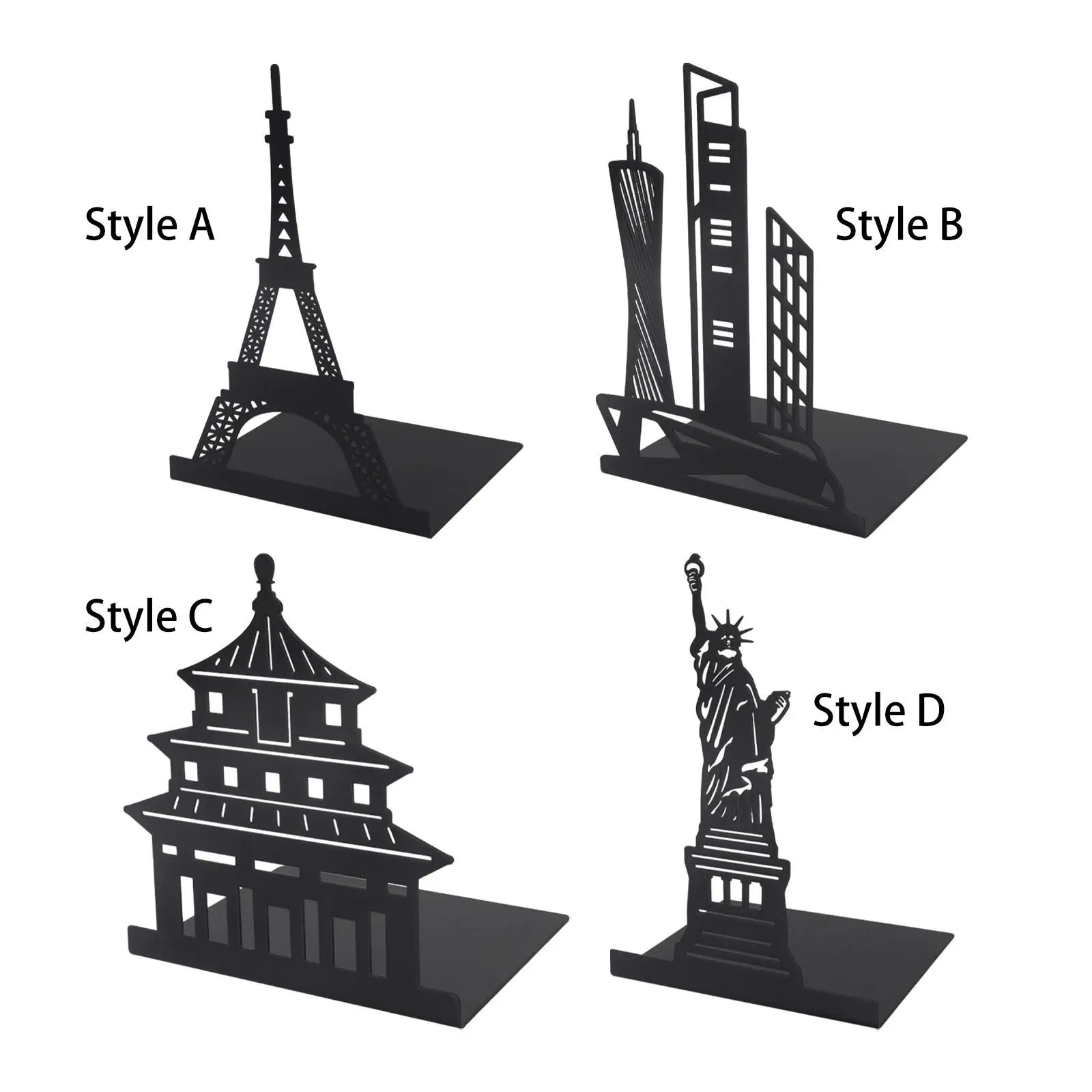 Architecture Silhouette Metal Bookend Book Ends Versatile Anti Skid Hollowed Out for Office Kitchen Decorative Durable Accessory