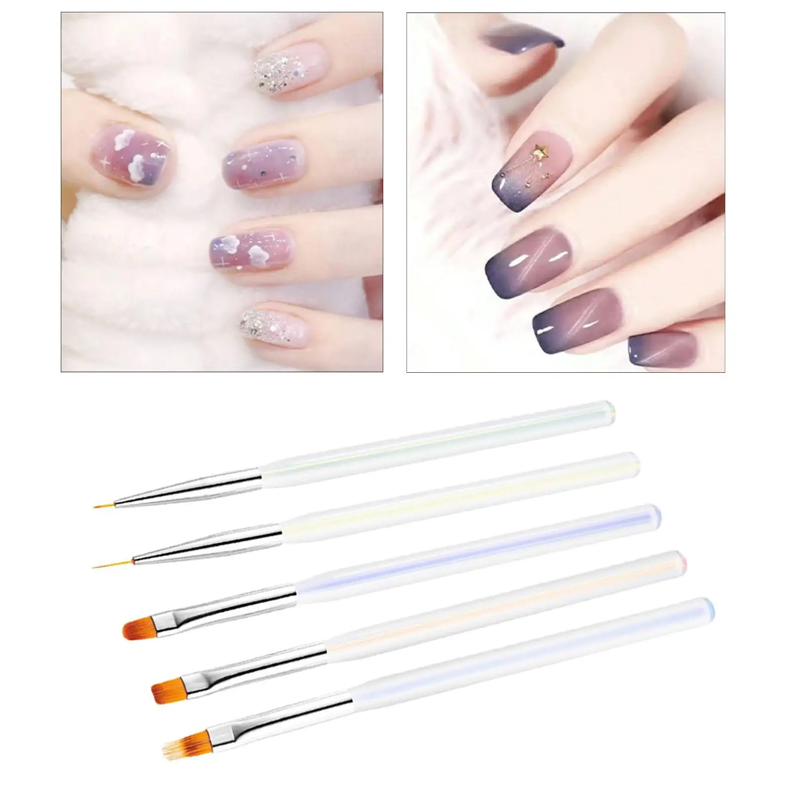 5x Nail Art Drawing Brush Pen Manicure Tool UV Gel Tips Liner Polish Spatula Stick Painting Accessories Dotting for Home DIY