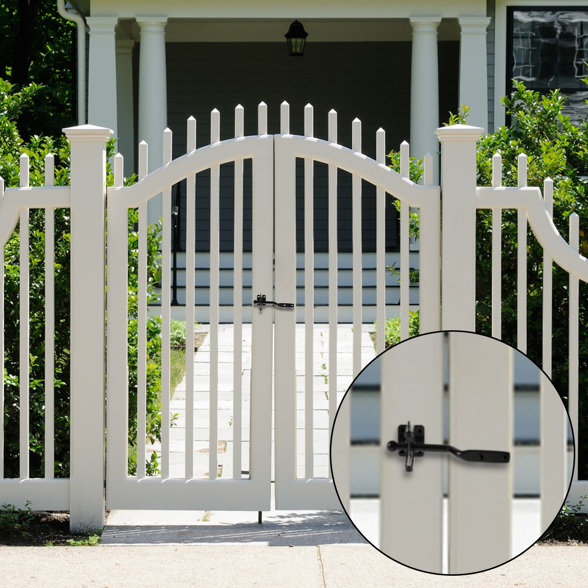 Description Picture 6 of itemHigh Quality Gate Latch Self Locking Heavy Duty Gate Catch Resistant Security Door Lock Automatic Lever Door Latch with Screws