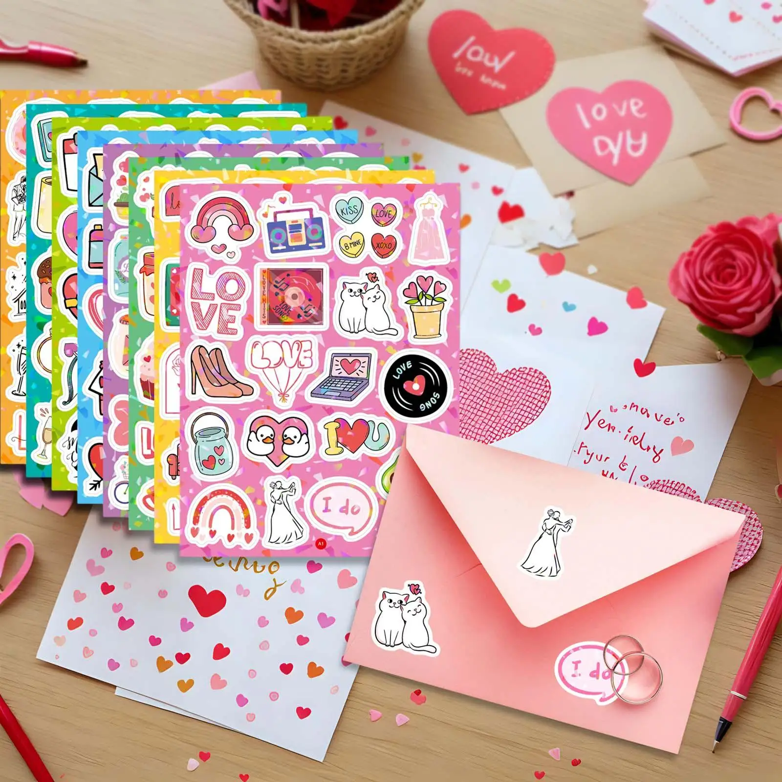 8x Valentine`s Day Stickers Party Supply Decorative Vinyl Waterproof Stickers for Proposals Scrapbooks Anniversary Letters Male