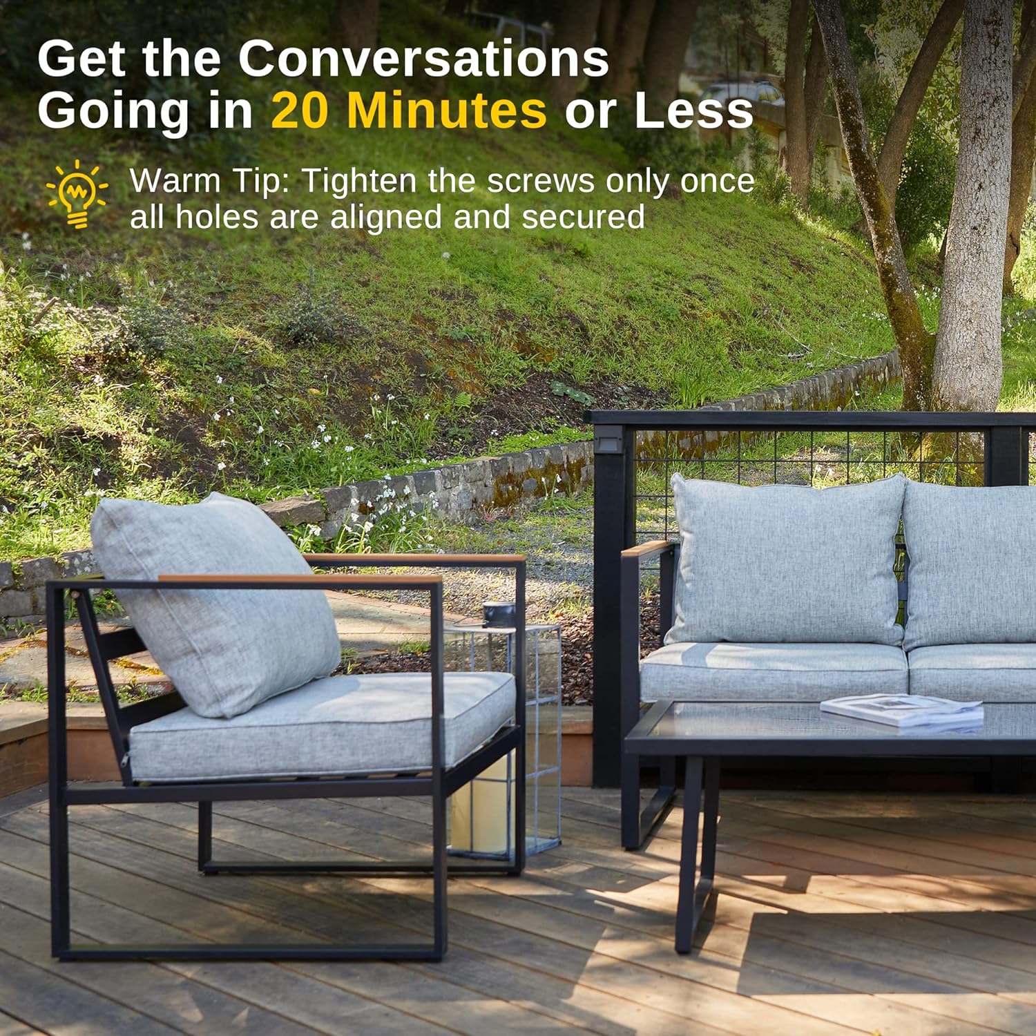 Description Picture 6 of itemCourtyard Patio Furniture Set, 4-Piece Outdoor Patio Set with Sofa, Removable & Washable Deep Seating Cushion