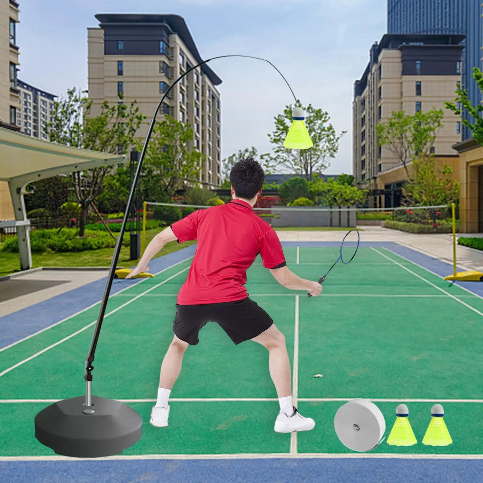 Self Practice Trainer Aid Simulator Badminton Adjustable Equipment Beginner Badminton Training Device for Kids Adults Exercise