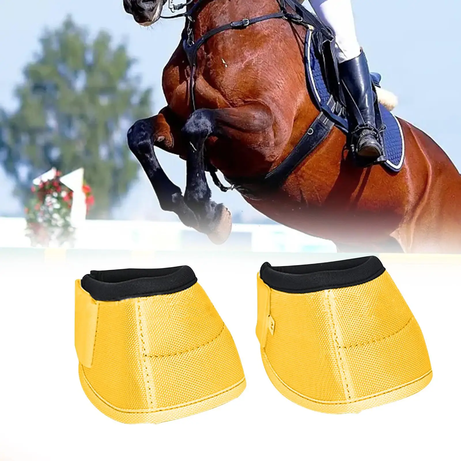 2Pcs Horse Bell Boots Horse Care Boot Durable 1680D Oxford Cloth Tear Resistant Shock Absorbing Lining for Riding and Turnout