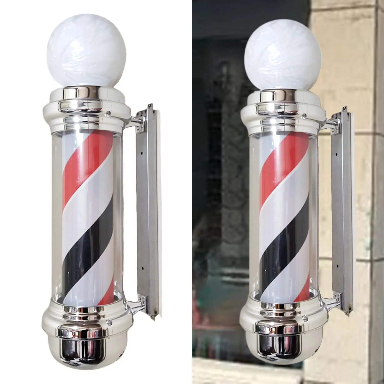 Barber Pole LED Light Rotating Hair Salon Shop Sign Light Wall Hanging Rainproof with Ball for Indoor Outdoor Party