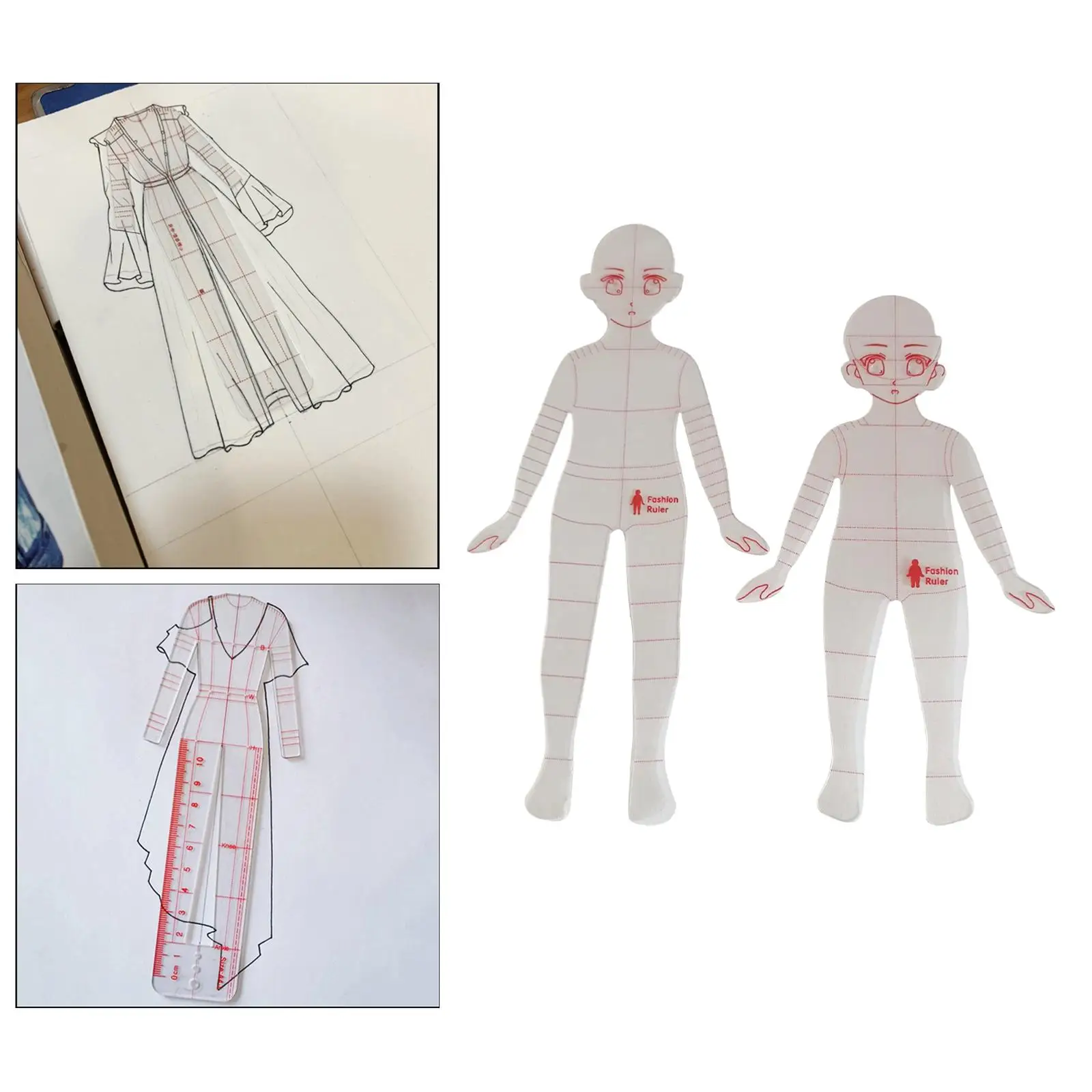 2Pcs Fashion Drawing Template Ruler Multipurpose Transparent Clothes Making Measuring Tool Models Fashion Illustration Rulers