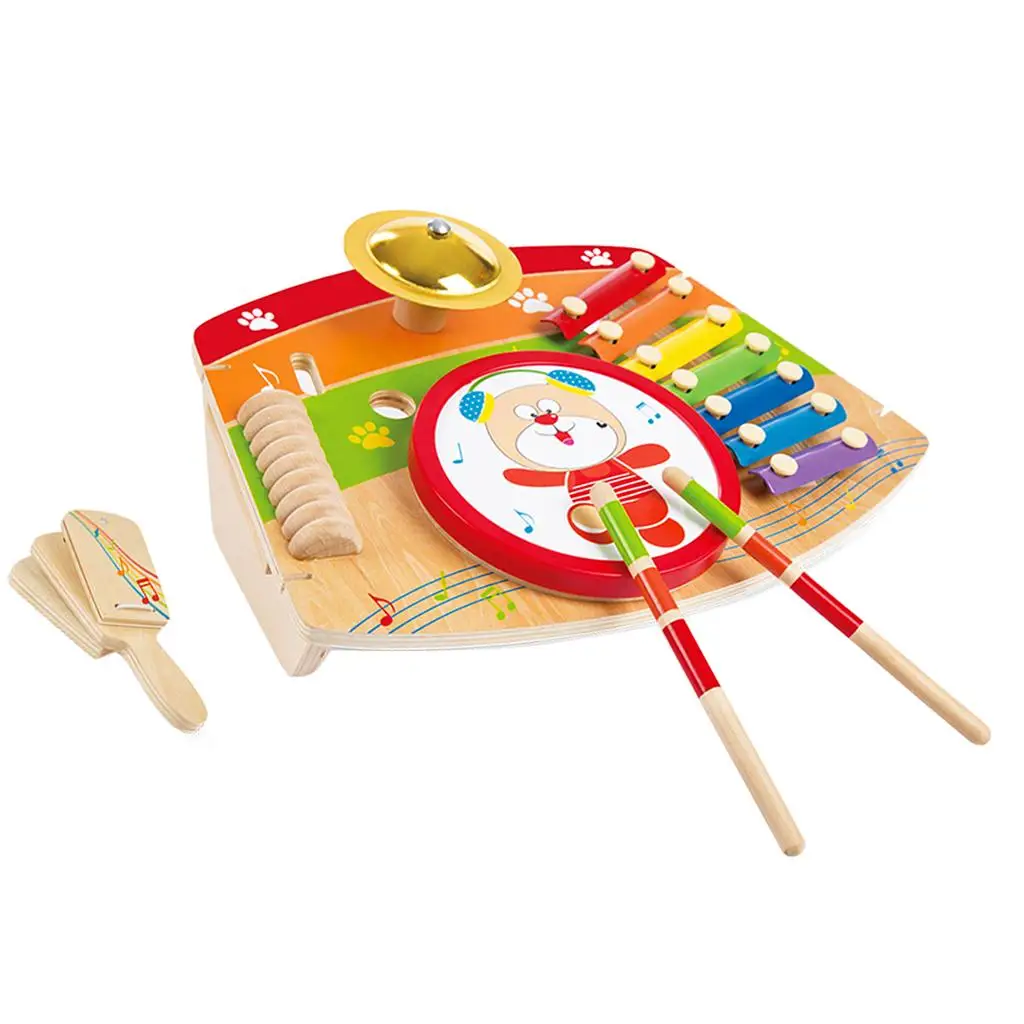  Wooden Musical Instrument Drum Piano Gong Castanet Set toy for 