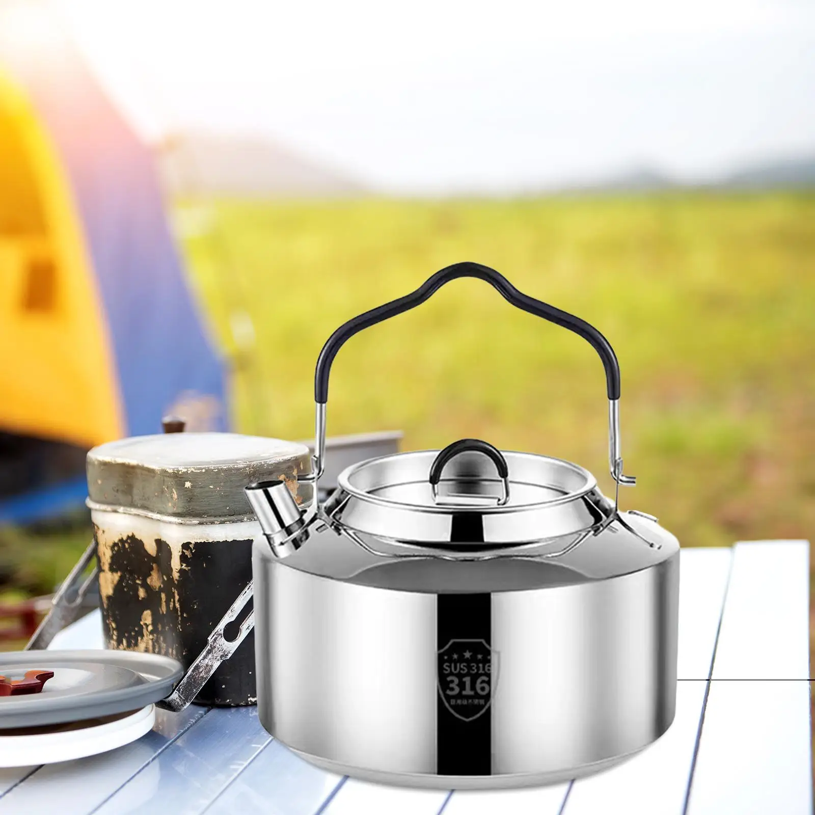 1.5L Camping Water Kettle Anti Scald Handle Lightweight Cook Pot Teapot Teakettle for Barbecue Backpacking Hiking Kitchen