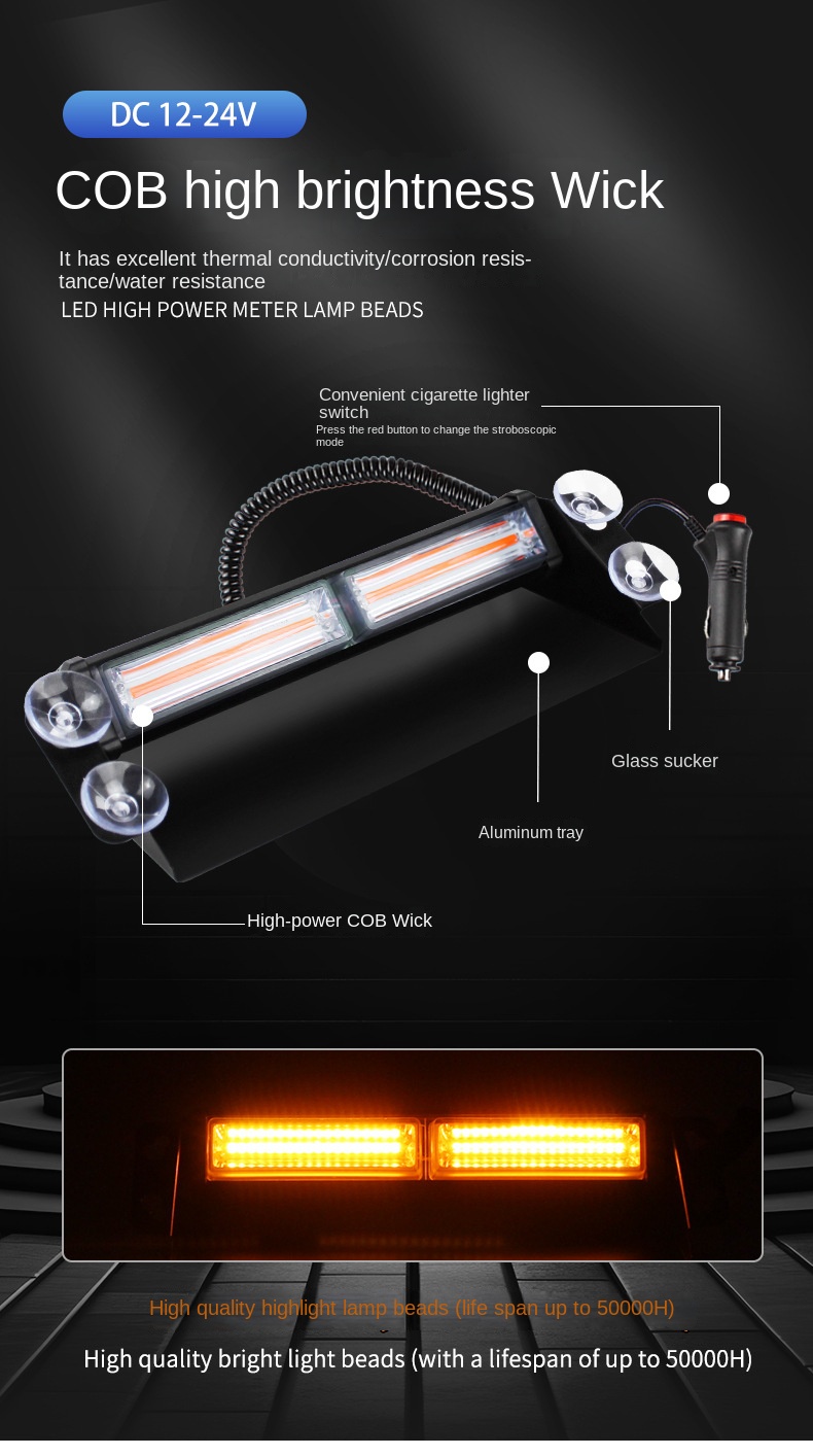 Car Wagon Front and Rear Windshield Glass Suction Tray Flashing Warning Light - Versatile and Easy to Use