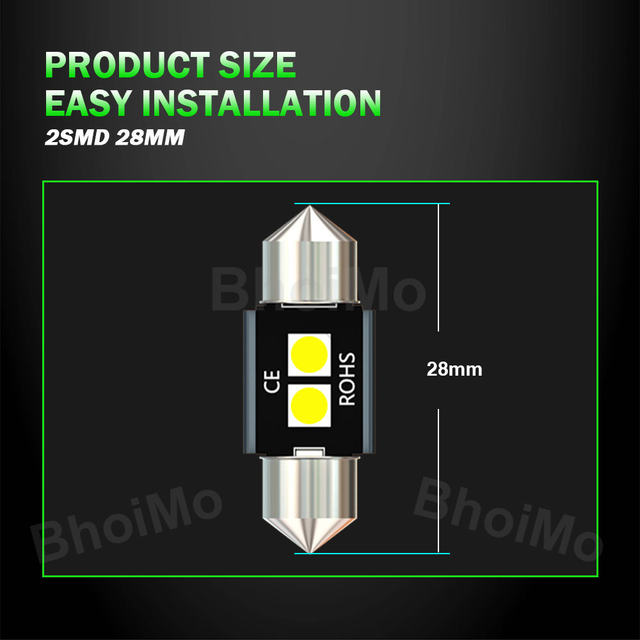 BhoiMo 2PCS 28mm Led Super Bright Festoon Car Interior Bulb