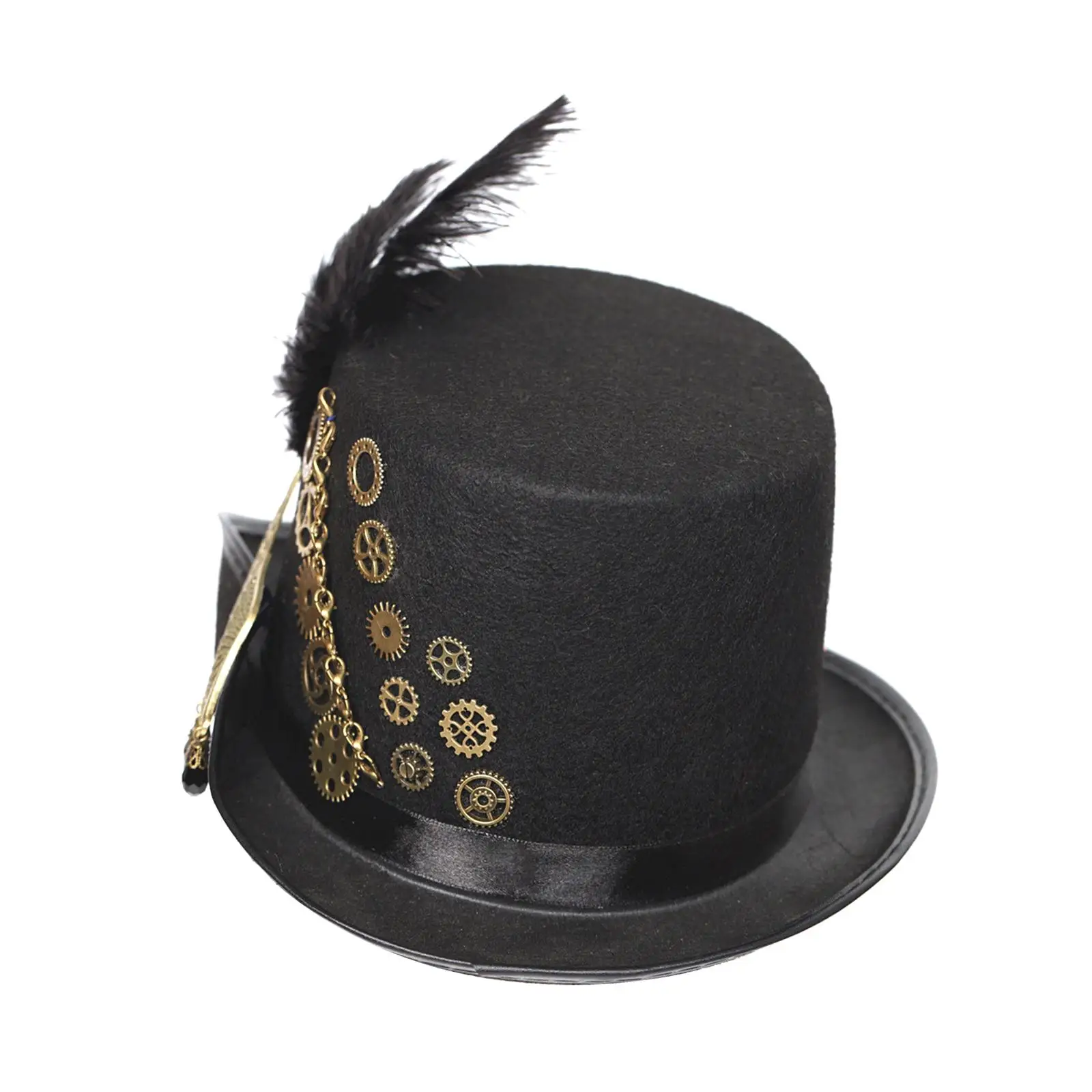 Vintage Steampunk Hat with Wing, Gears Black Top Hat Elegant Gothic Accessories Thick Felt Material for Men Women Durable Gift