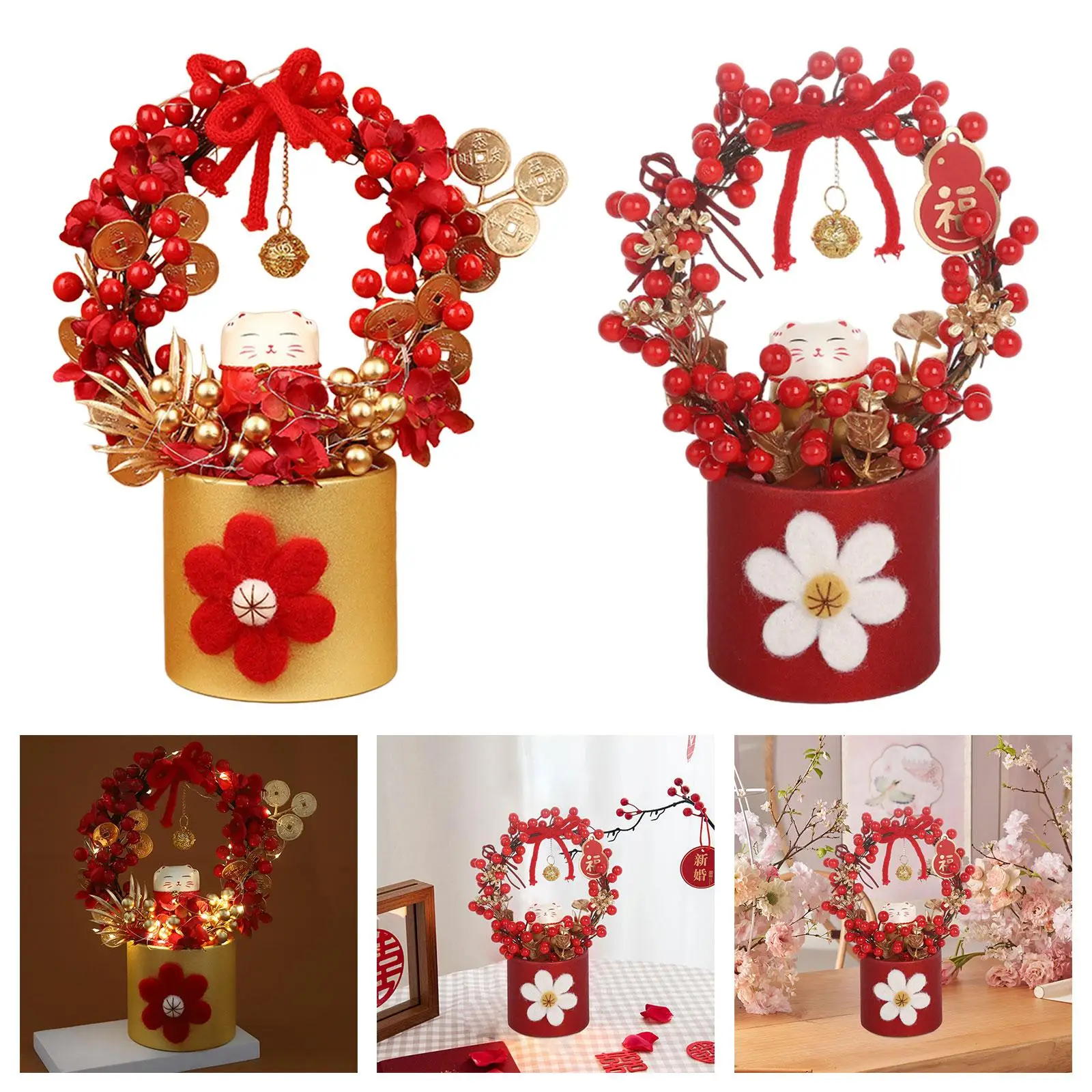 Chinese r Year Decoration Desktop Bonsai Flower Arrangements Ornament for Birthday Spring Festival Indoor Wedding Home Decor