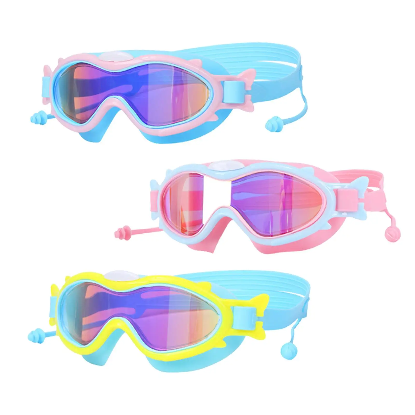 Kids Swimming Goggles with Earplugs Summer Beach Goggles Adjustable Anti Fog