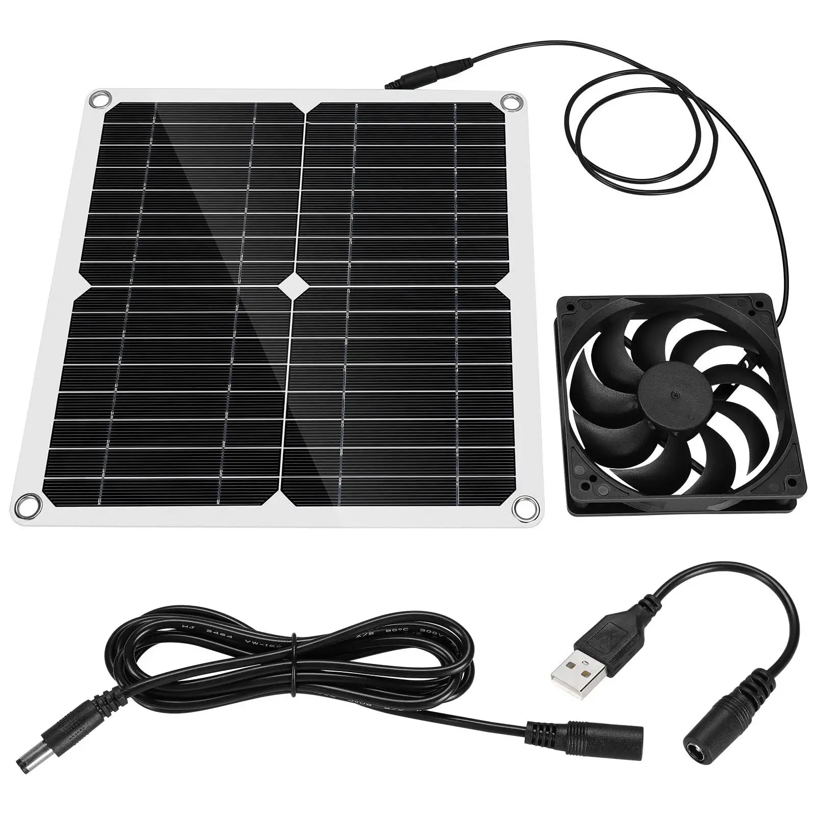 12W Solar Exhaust Fan Outdoor Ventilation Air Extractor 12V Mini Ventilator for Greenhouse Chicken House Pet House Phone Charger