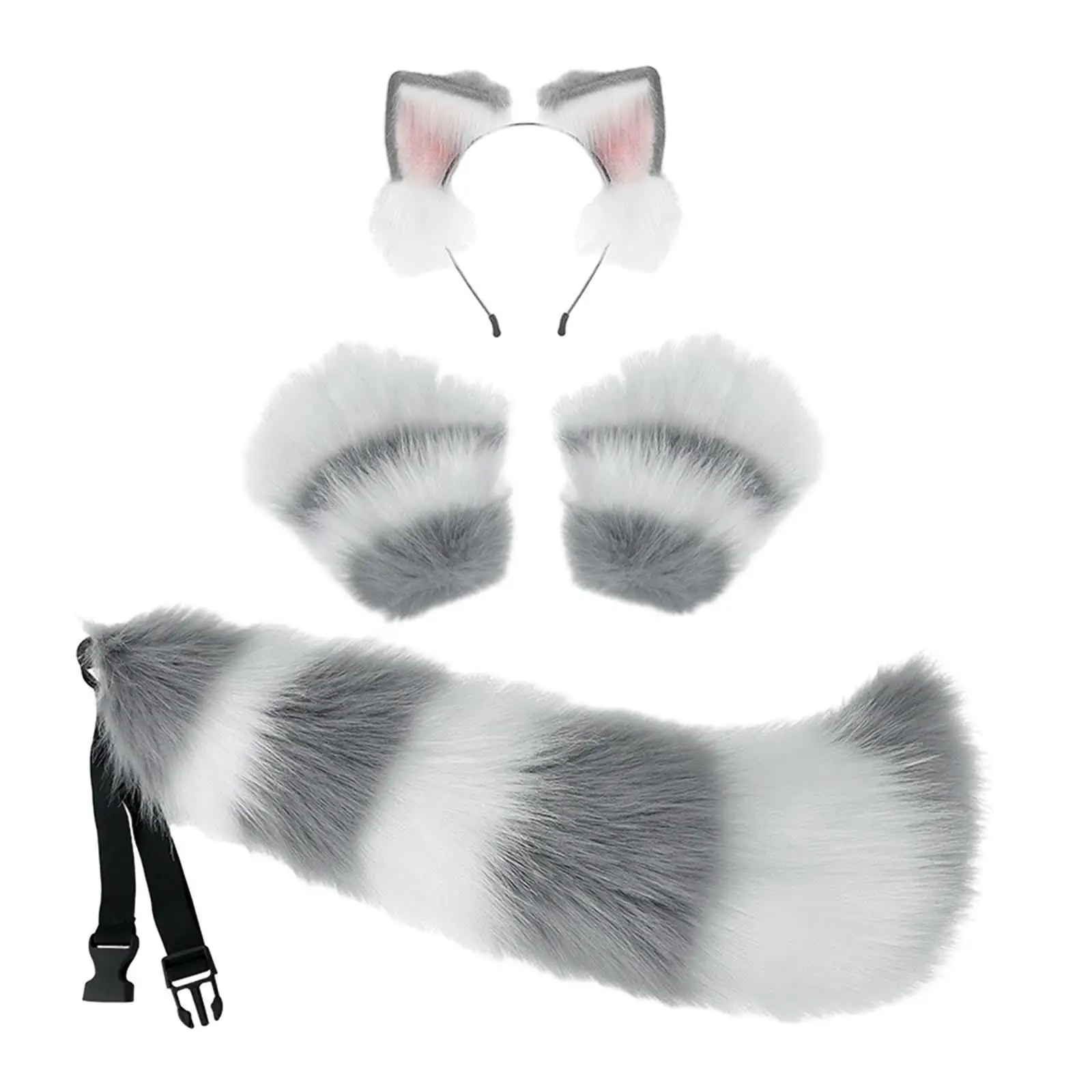 Animal Ears Headband Cosplay Gloves Tail Set Ears Hair Hoop Fancy Dress Costume Gift Decoration Headwear for Masquerade Dance