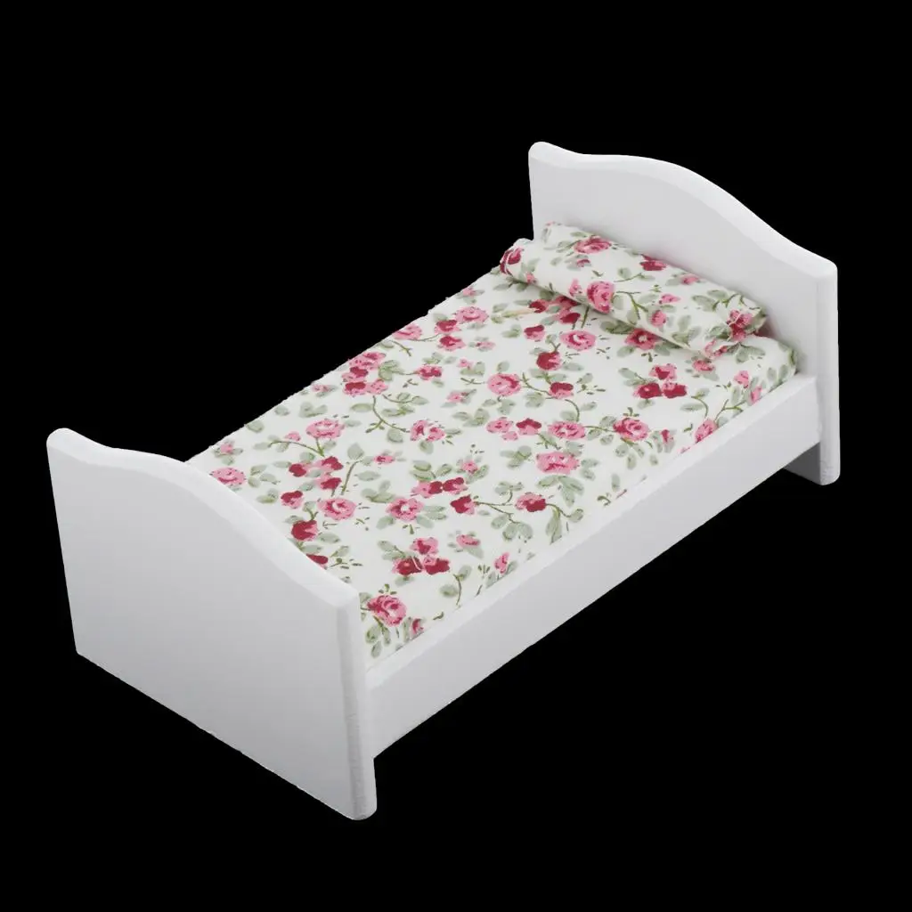 1:12 Dollhouse Bedroom Furniture Set - White Bed  Mattress  - Doll