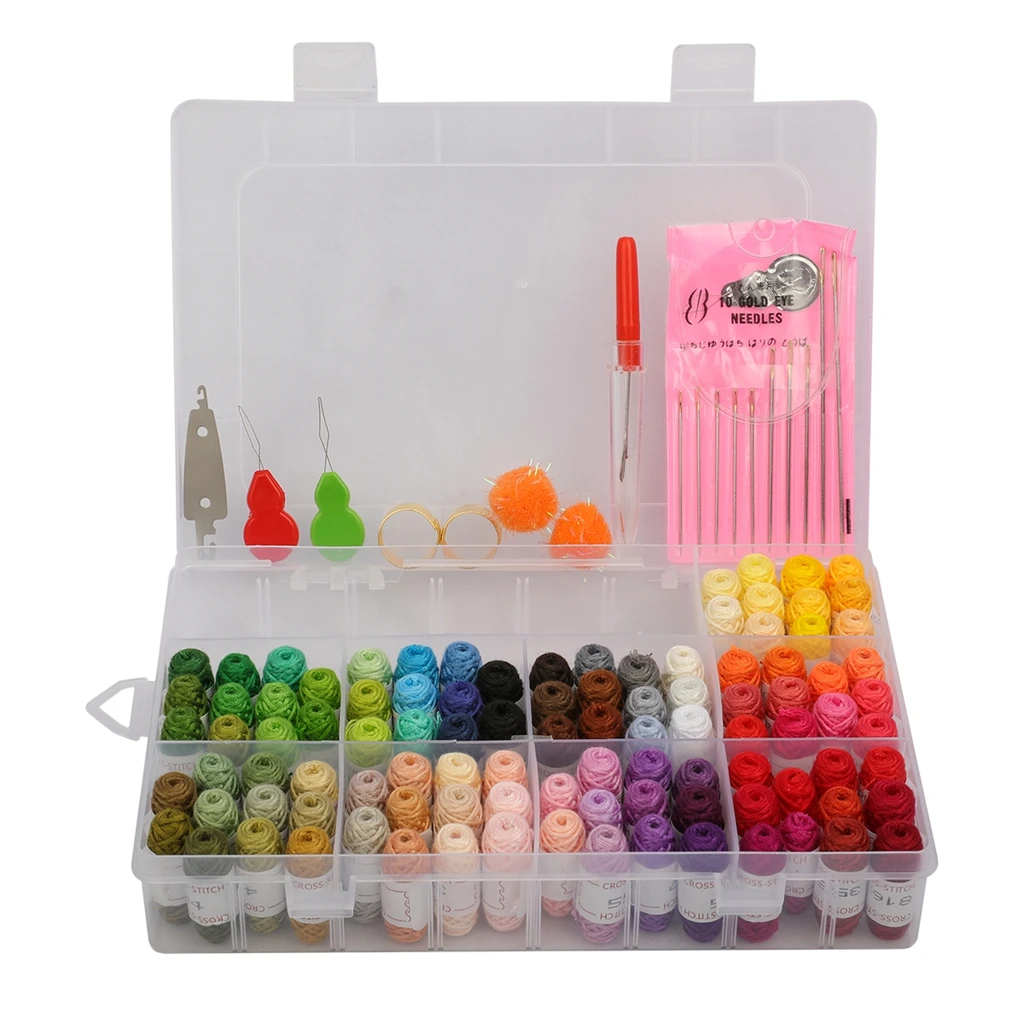 50 Colors Embroidery Thread Scissor Tools Kit With Storage Box For Sewing