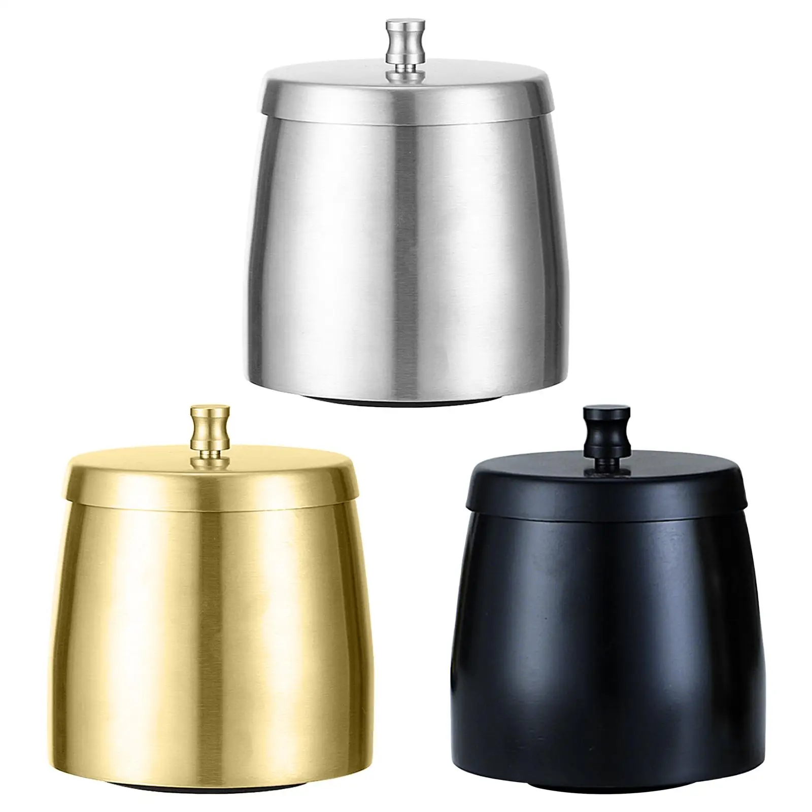 Windproof , Stainless Steel with Lid easy to clean Portable Standing Cigarette Butt Container for  Ashes Tabletop Office Garden