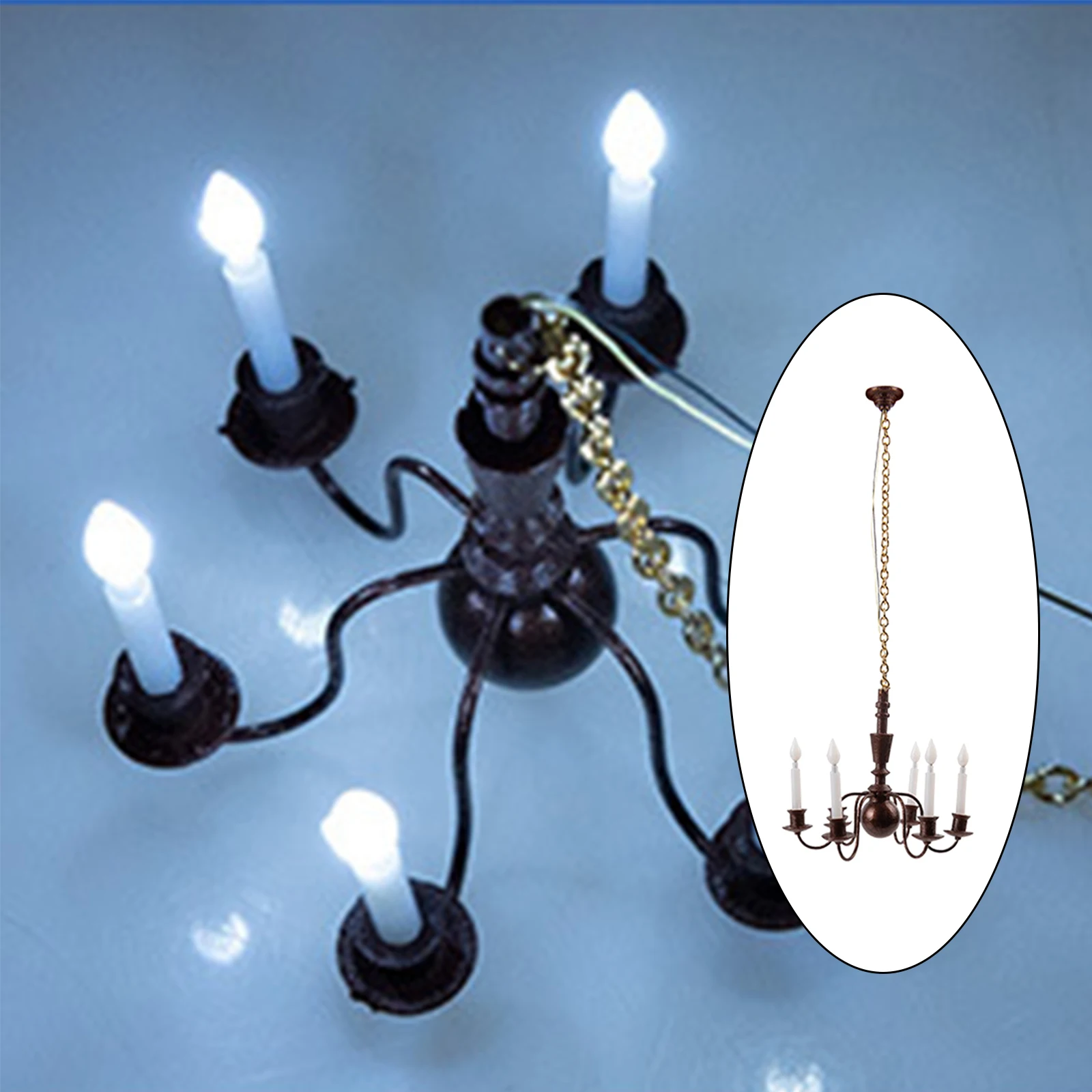 1/87 HO Scale Ceiling Light 6 Lights Chandelier 3V DIY Mini Garden Model Toy