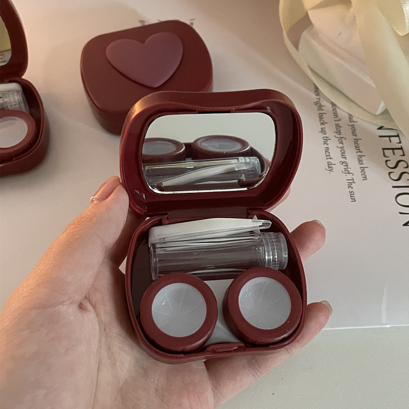 Retro Rot Frauen Herzförmige Kontaktlinsen Fall Tragbare Schönheit Schüler Lagerung Container Box – Detail 10