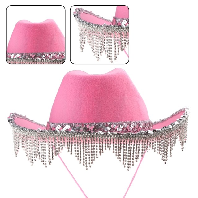 Rhinestones Cowgirl Hats Glitter Cow Girl Hat with Sequins Rhinestones  Fringe Adult Size Cowboy Hat for Party 3 Color - AliExpress