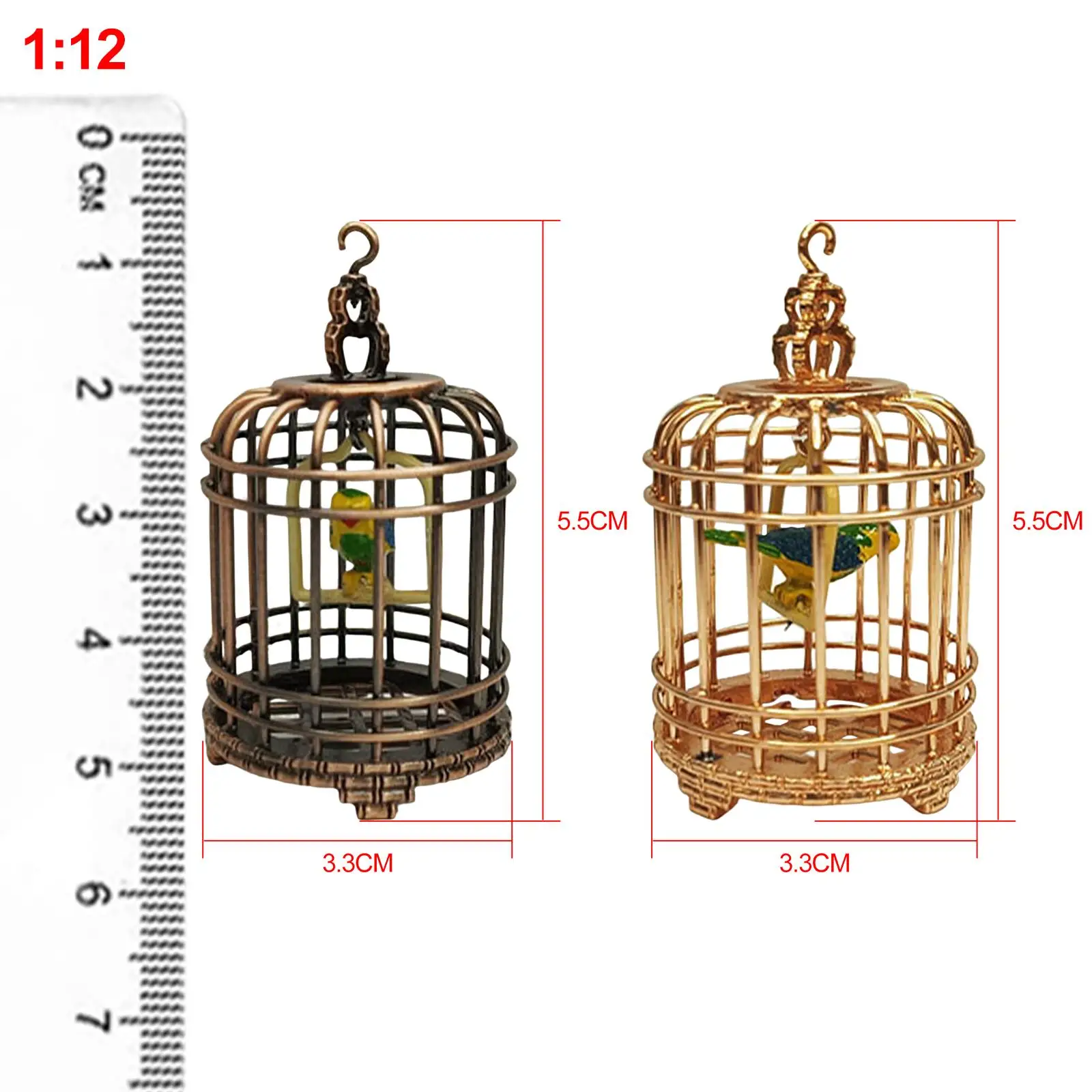 Simulation Birdcage, Miniature Dollhouse Bird Cage with Bird, Hanging Hook for