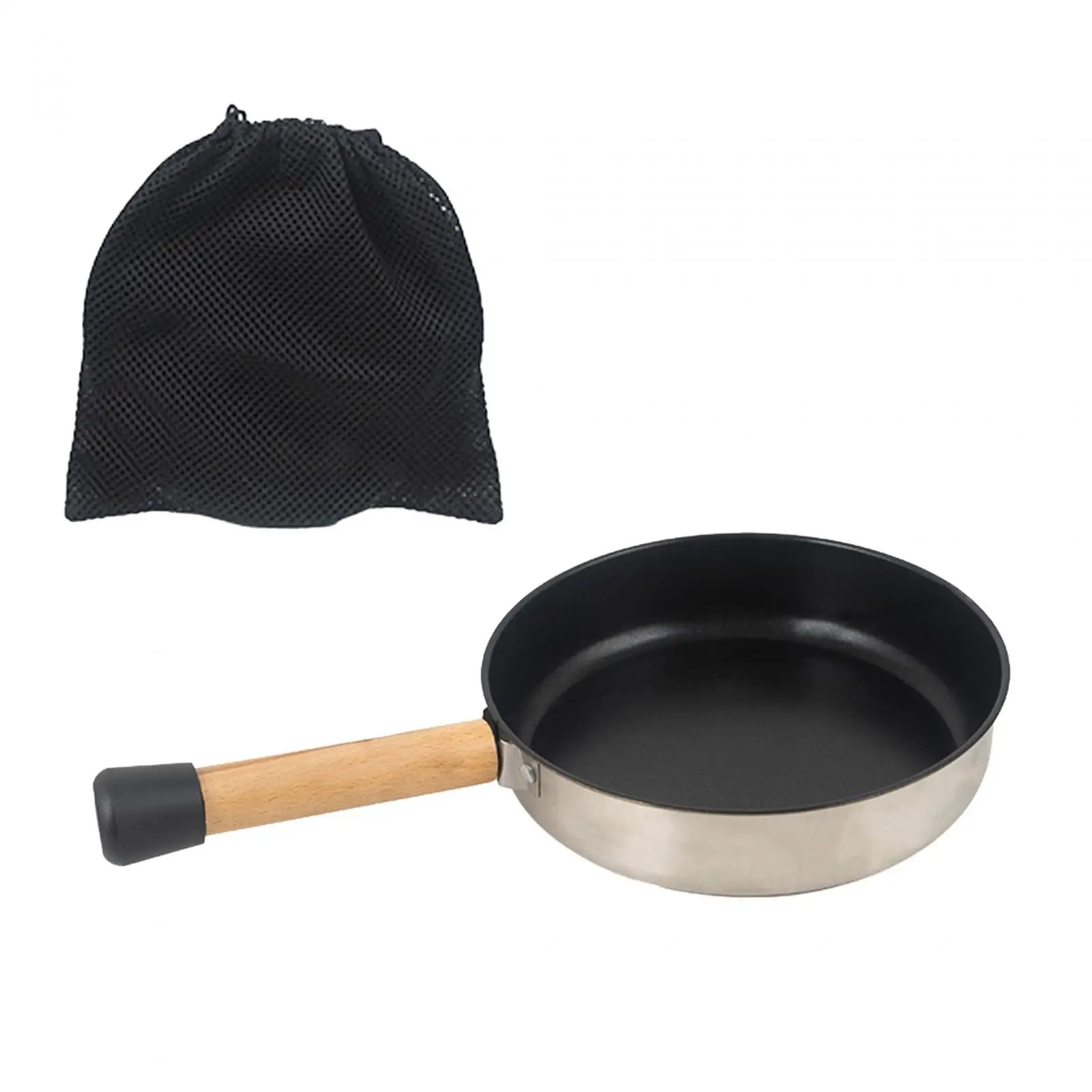 Non Stick Frying Pan Kitchen Cookware Tableware Equipment with Wooden Handle for Indoor Camping Outdoor Activities Picnic Hiking