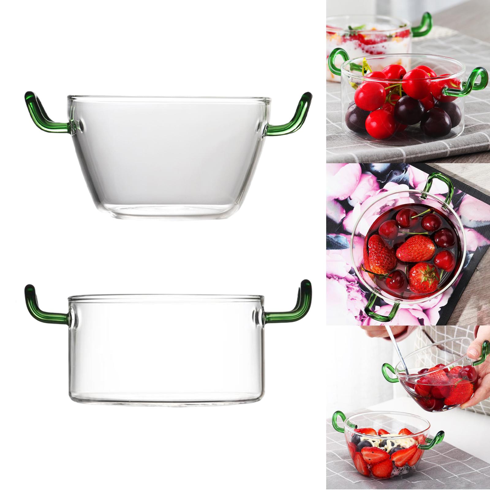 Double Ears Glass Bowl Clear Salad Bowl for Cafe Party Vegetable Fruit Rice Soup Noodle