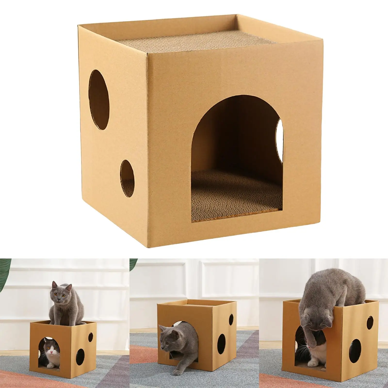 Cat Scratching Cardboard House Play House Hideaway Scratcher Bed Interactive Castle Training Toy Funny for Furniture Protector