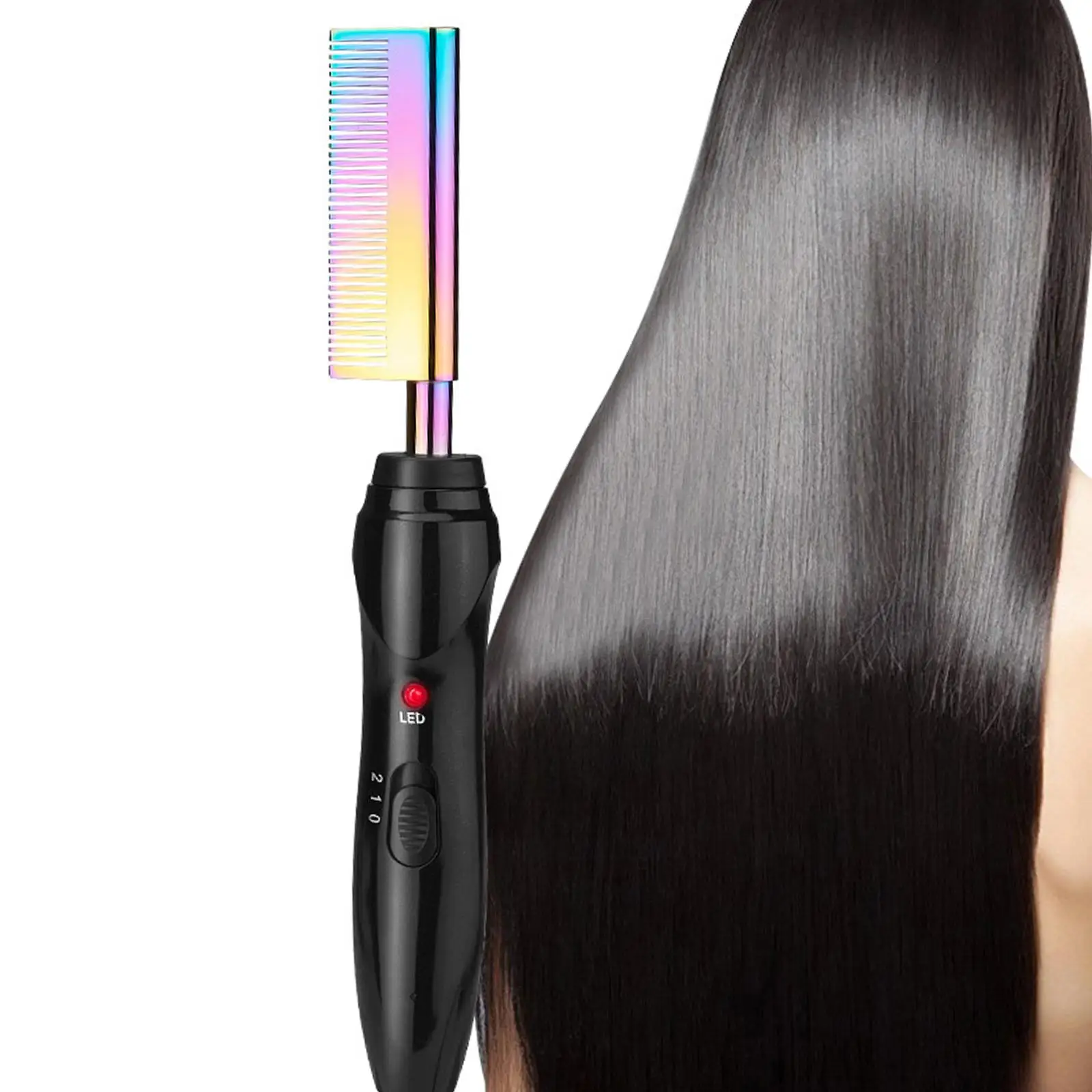 Electric Hair Straightener Comb Brush 2-In-1 Bottom Bracket Straight Volume Comb US Plug