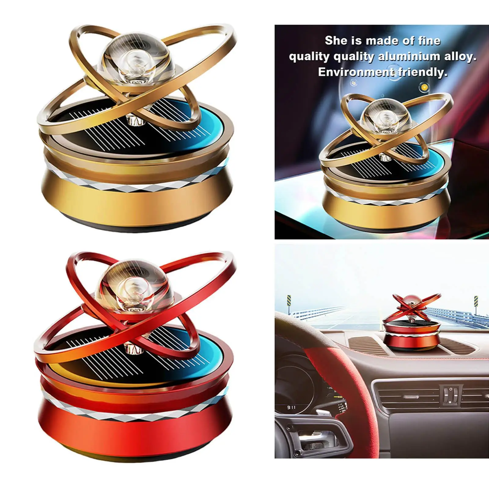 Solar Power Car Aroma Car Diffuser Decoration with 360Double Ring Rotating Design Solar Energy Car Perfume for Home Office