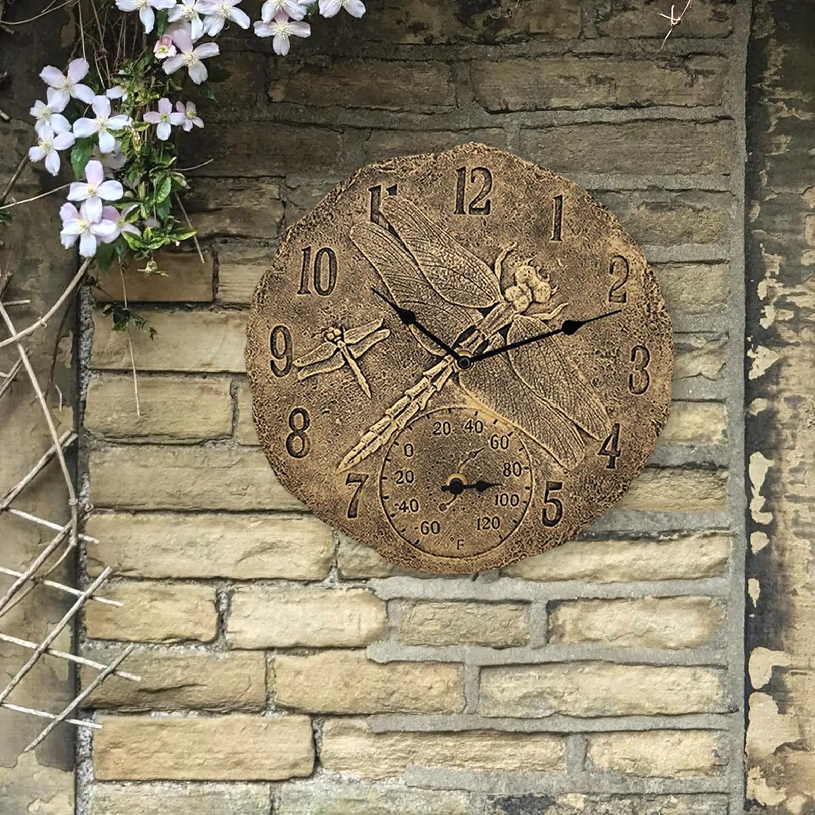 30.5cm Wall Clock Indoor Outdoor Waterproof with Temperature Display Quartz Round Clocks for Kitchen Yard Backyard Porch