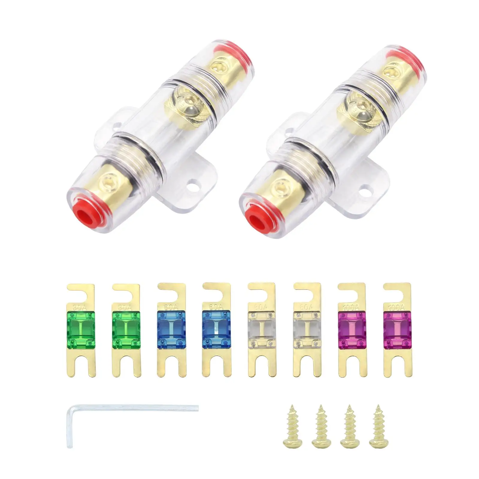 2 Pieces Mini Anl Fuse Holder Set for Car Stereo, Compressor for Car Marine Boat Motor Replacement with 30A 60A 80A 100A Fuses