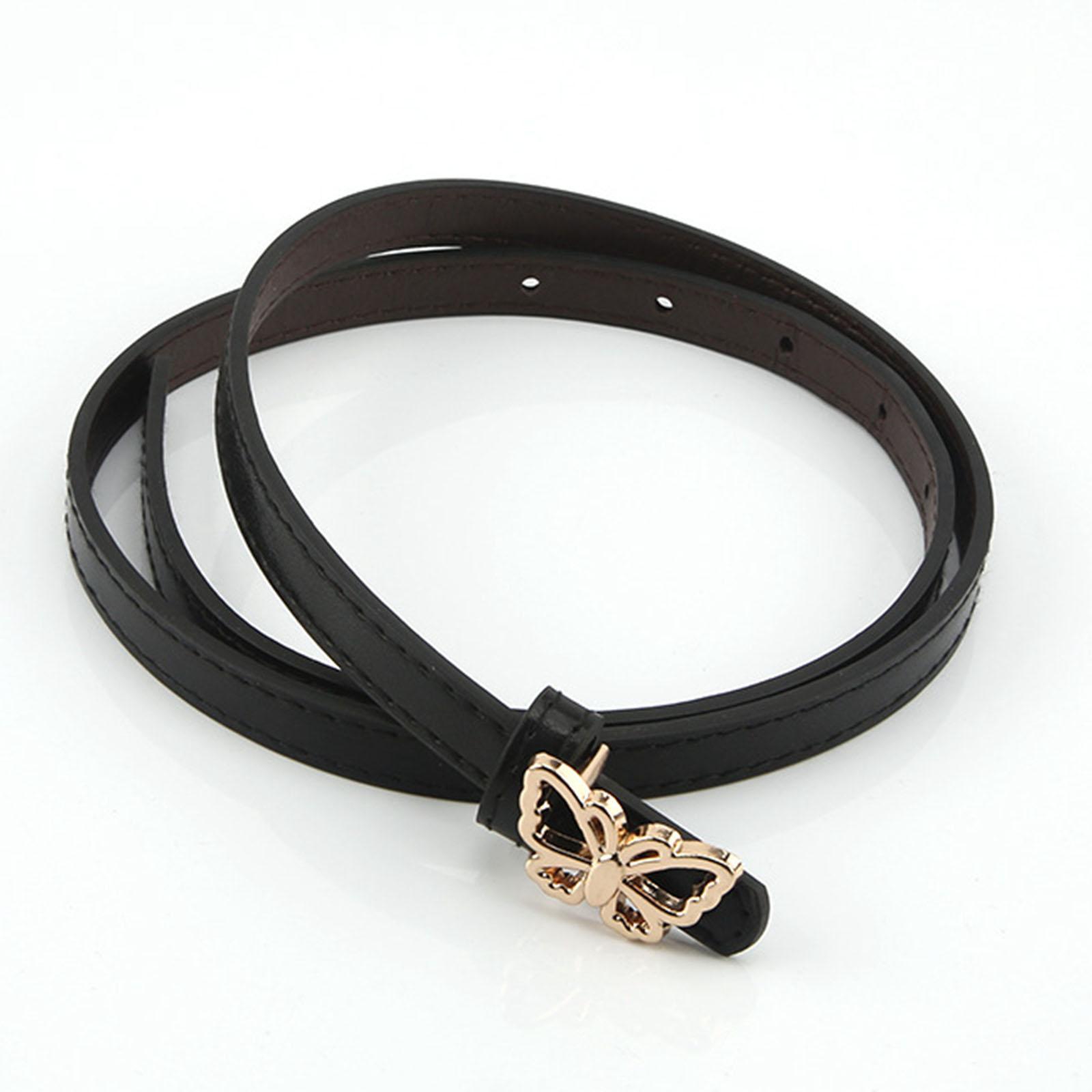 Ladies Leather Belt Punk Rock Waistband Stretch Strap Elasticated Girl Butterfly Button for Down Coat Jacket Dress Jeans Pants