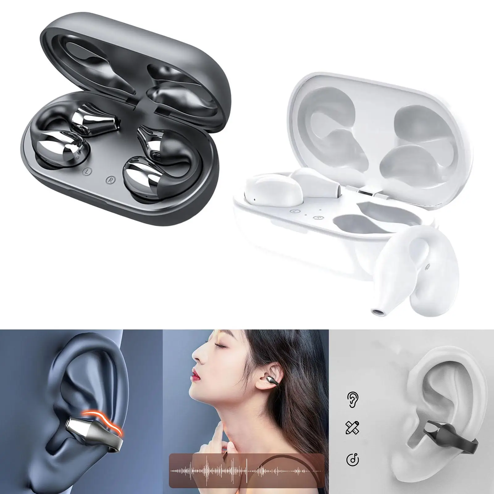 Earhook Wireless Earbuds HD Calling with Charging Case Noise Canceling Headset for Sport
