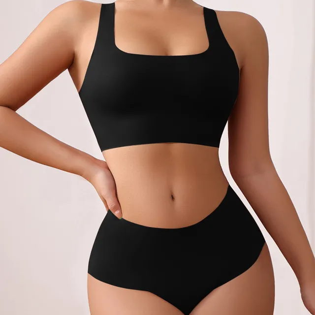 Conjunto de sutiã sem costura para mulheres, tanga sexy, calcinha