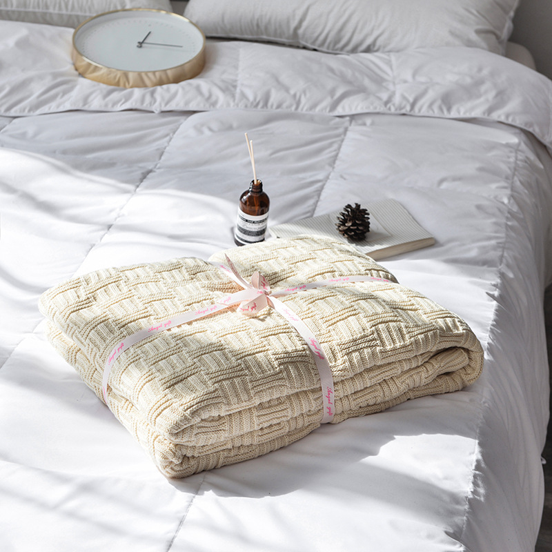 Einfache Baumwolle Gestrickte Decke Einfarbig Sofa Decke Abdeckung Nordic Wohnkultur Decke für Bett Tragbare Atmungsaktive Schal – Detail 7